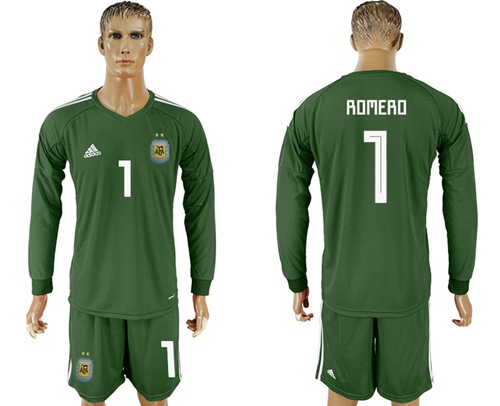 Argentina #1 Romero Army Green Long Sleeves Goalkeeper Soccer Country Jersey - Click Image to Close